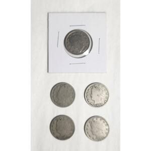 United States Liberty Head V Five Cent Coin Lot Of 5 1901, 1904 X 2, 1909, 1911